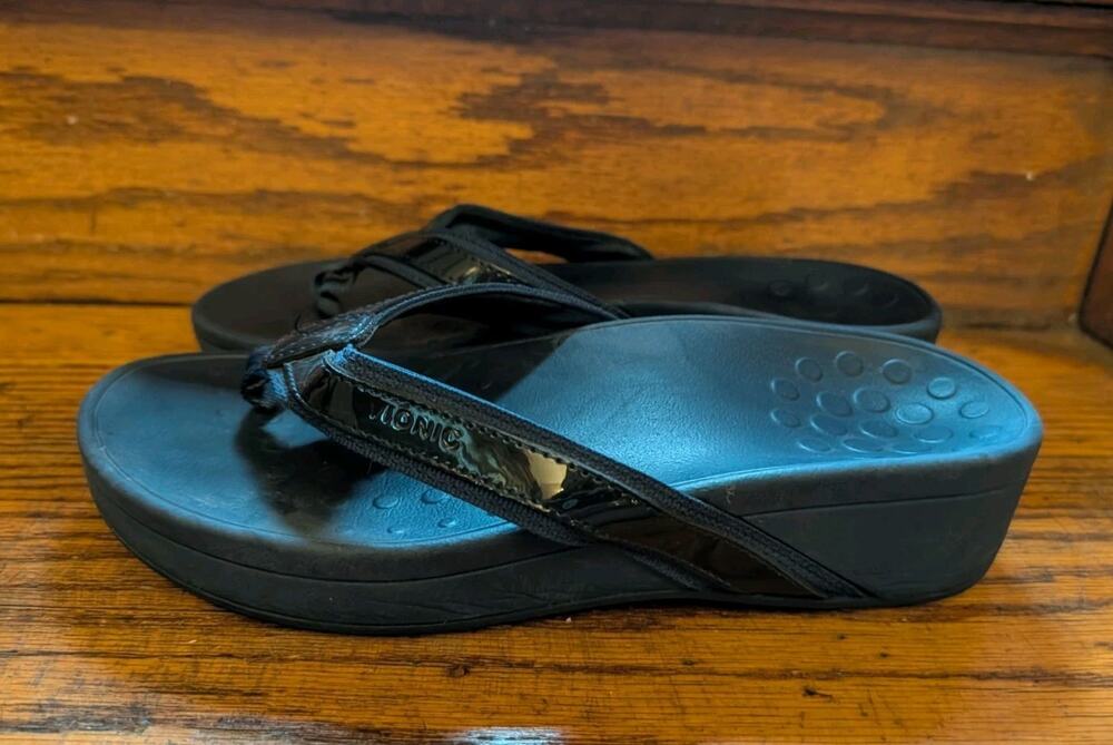 Vionic High Tide Navy Blue Platform Sandals Women Shoes 8 Orthotic Flip Flops